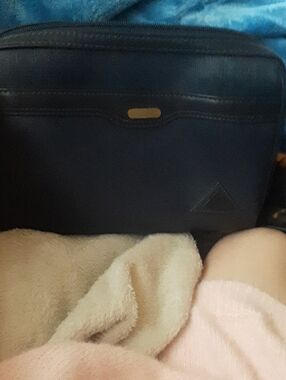 Navy Leather Travel Pouch with Gold Accent